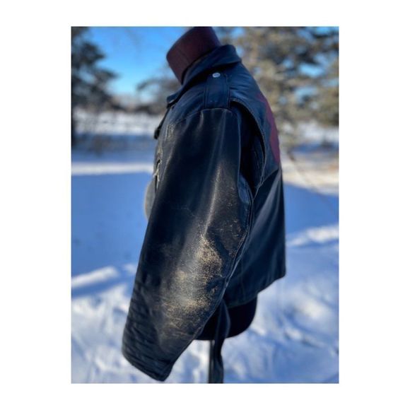 Vintage 80s Brush Fire Moto Steerhide Leather Jacket Biker Black Distressed Cana - Picture 3 of 16